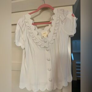 Anthropologie Cream Scallop-Edge Blouse
